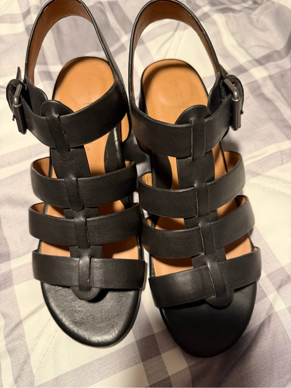 gentle souls Black Strappy Leather Slingback Sandals